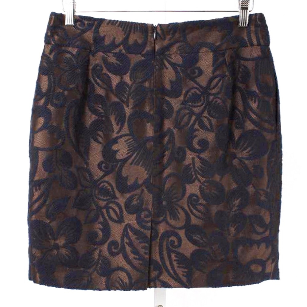 TARA JARMON Bronze & Navy Floral Flocked Pencil Skirt Women's Size 6 - Picture 2 of 4